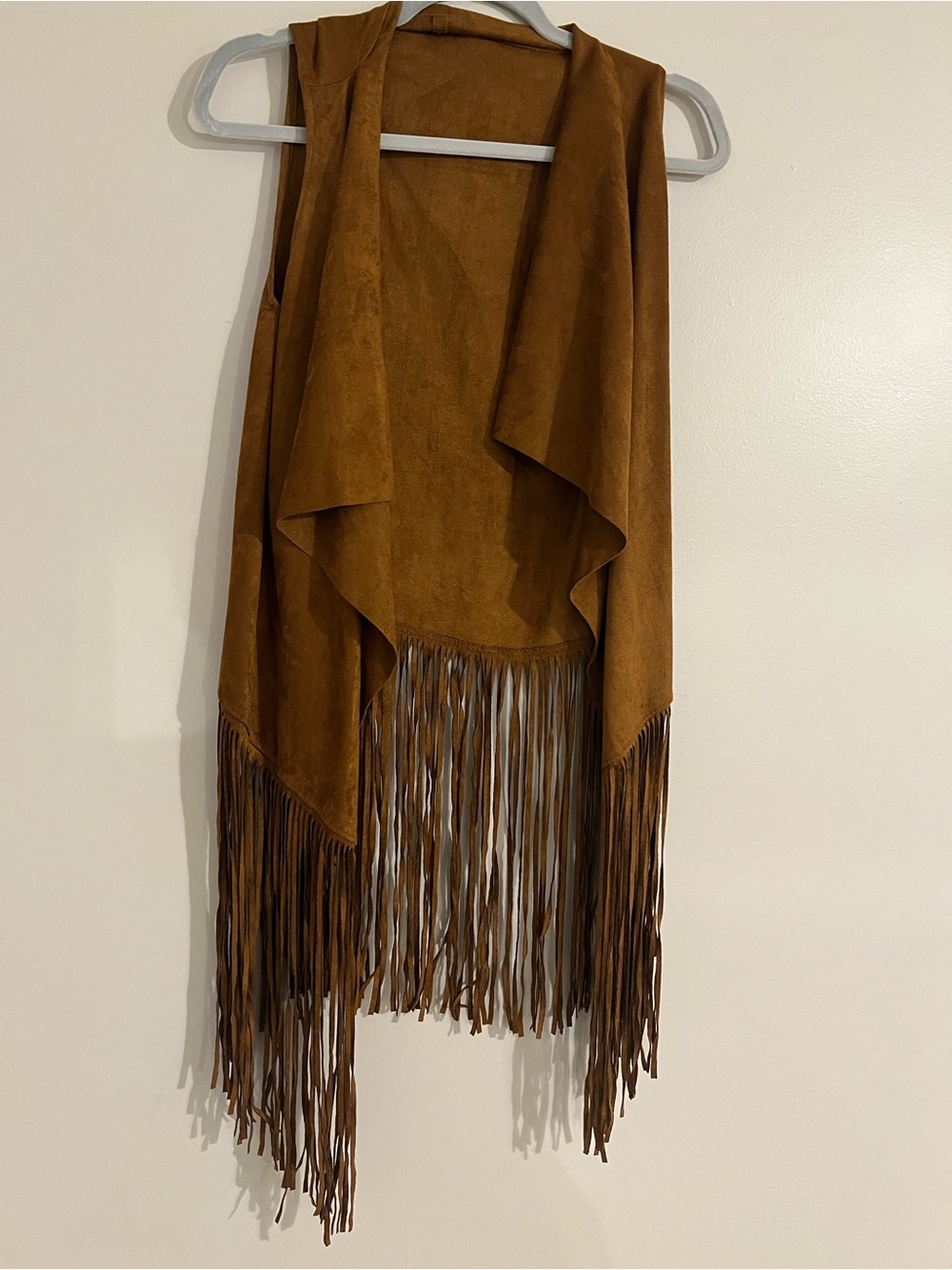 Brown Suede-Look Fringe Vest- Western Boho